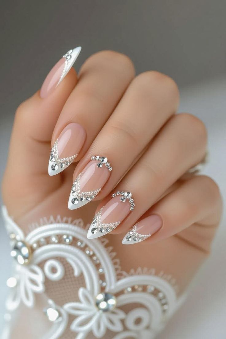 Pastel Chrome Bridal Nail Design