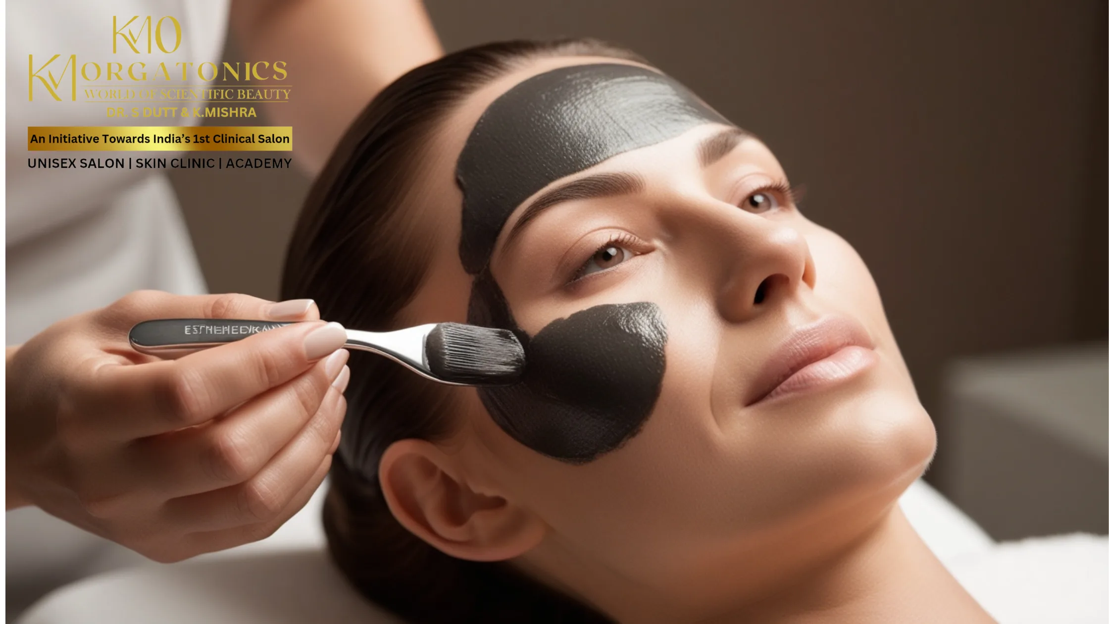 A client at KM Orgatonics receiving a carbon peel facial treatment, a popular skincare procedure for rejuvenating and improving skin texture.